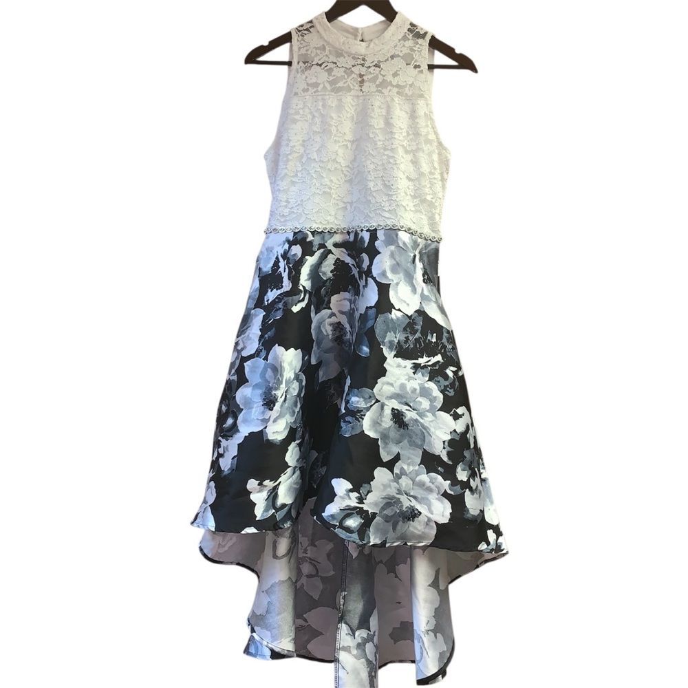 Speechless White and Black Floral Lace Kids Dress